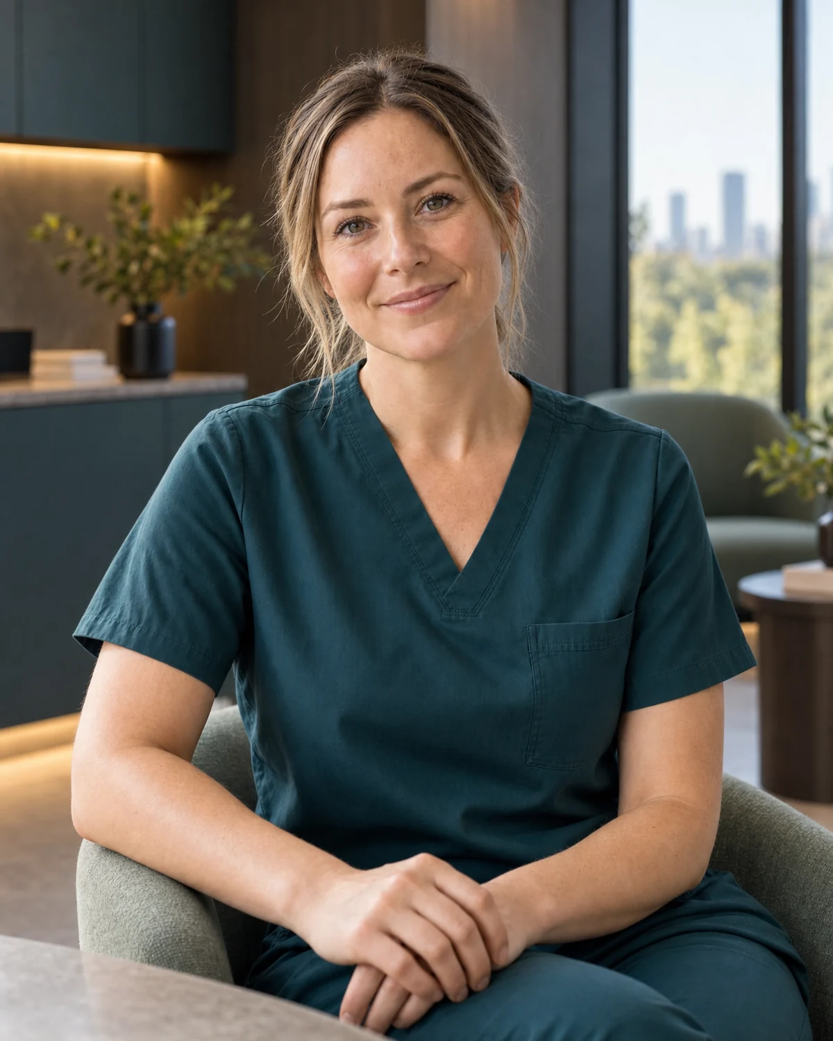 Generated portrait of fictional dental hygienist Olivia Bennett in the Room to Breathe clinic