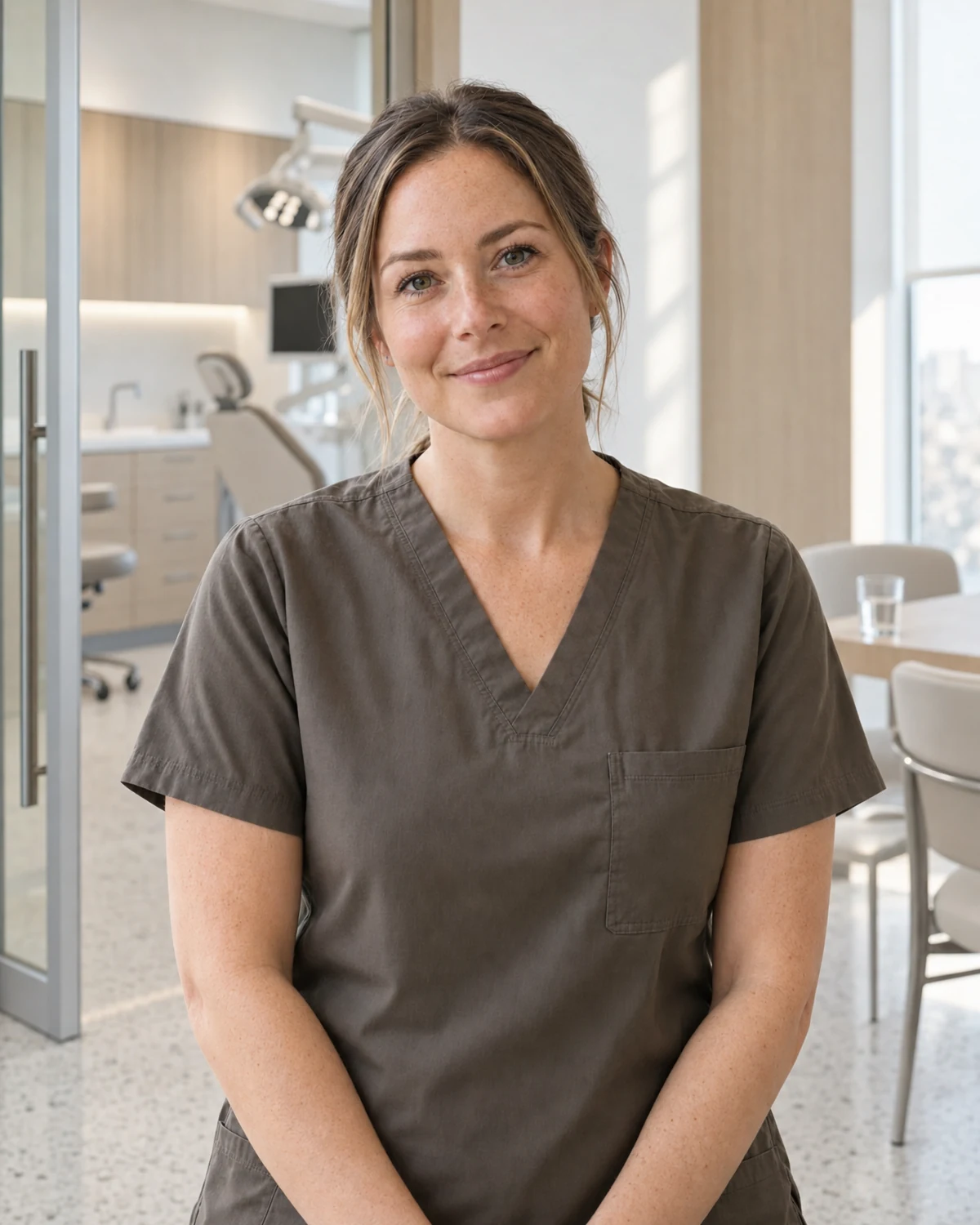 Generated portrait of fictional dental hygienist Olivia Bennett in the Considered Practice clinic